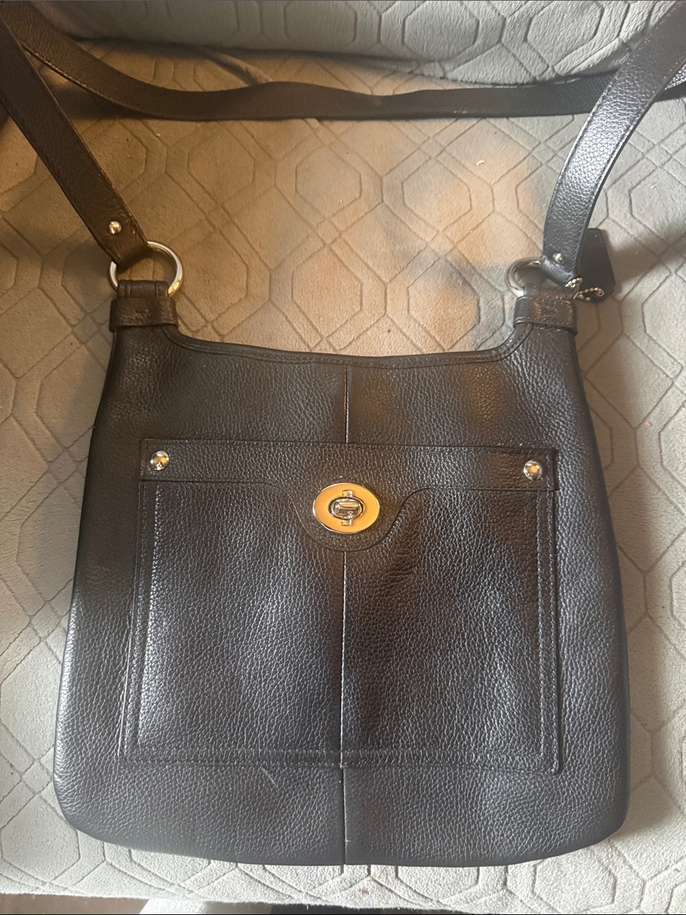 Coach Penelope Black Leather Crossbody Shoulder Bag with Turnlock